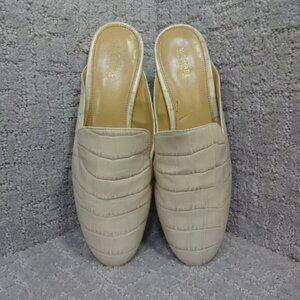 Michael Kors Natasha Womens Size 7.5 M Ivory Leather Embossed Leather Clog Shoes